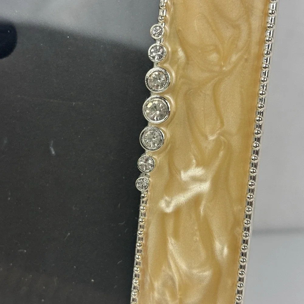 Champagne Gold Enameled Jeweled Picture Frame Rhinestone Crystal Silver Glam